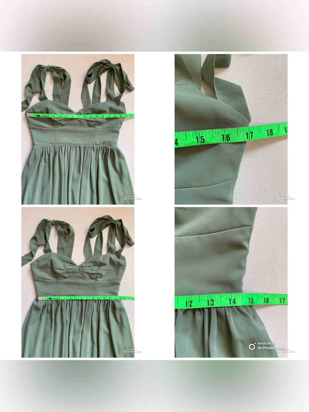 Lulus Medium Radiant Charisma Sage Brush Chiffon Ruched Tie-Strap Maxi Dress NWT - Picture 16 of 17